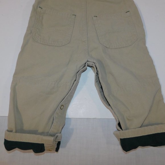 Oshkosh B'gosh Boys 12M Khaki Tan Overalls Green Rollup Cuffs Adjustable - Picture 9 of 10